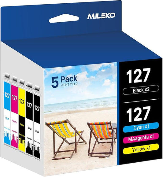 MILEKO 127XL Ink Cartridge Remanufactured Replacement for Epson 127 XL Ink Cartridges T127 Ink for Workforce 60 545 845 645WF-3540 WF-3530 WF-3520 WF-7010 WF-7510 Stylus NX530 NX625 Printer (5 Pack)