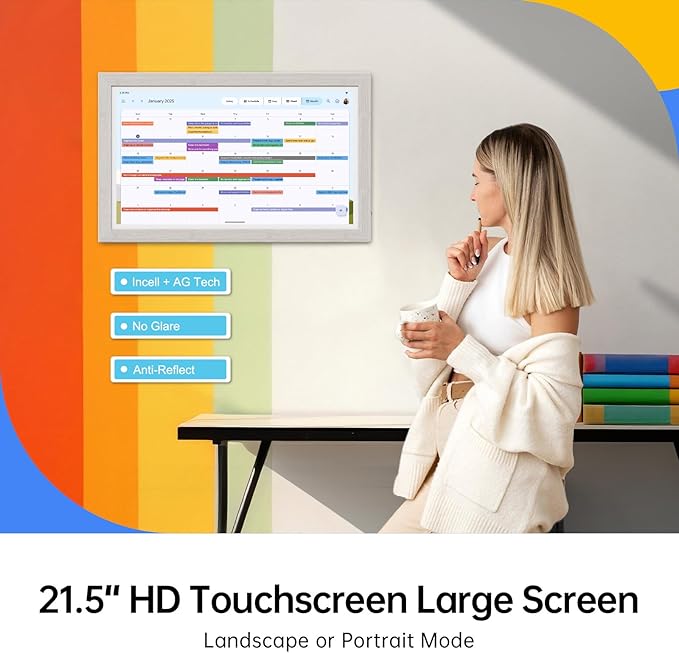 ApoloSign Digital Calendar: Electronic Calendar, Smart Touchscreen Interactive Display for Chore Chart, Family Schedules Planner, Supports All Apps via Google Play (Gray, 21.5-inch)