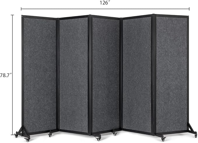 Office Divider,Room Partition, Privacy Partition Separator,Portable Commercial Screen Dividers,Classroom School Dividers,10'6"W x 6'7"H,5 Panel,Grey