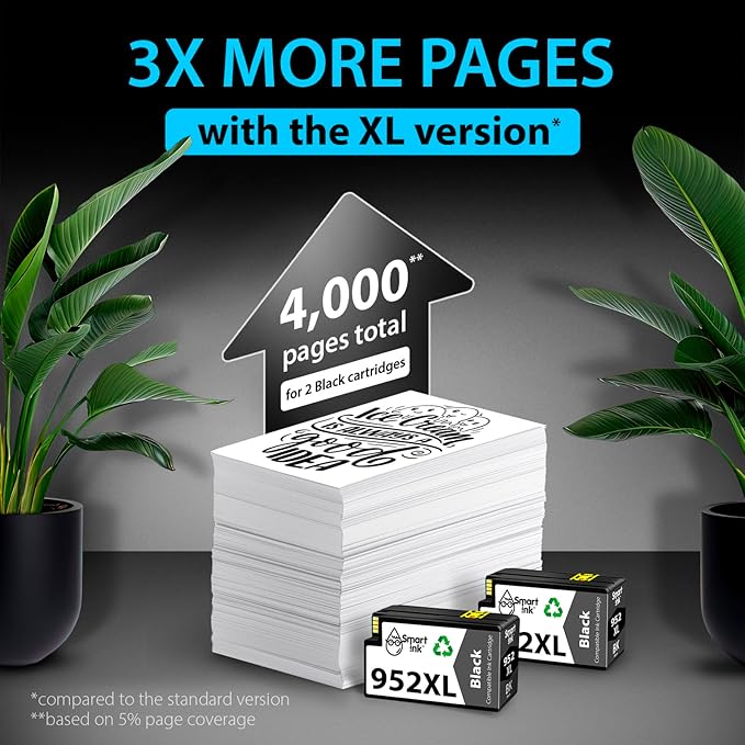 Smart Ink Compatible Ink Cartridges Replacement for HP 952XL HP 952 XL (2 Black Combo Pack) to use with HP Printer OfficeJet Pro 8710 7740 8720 8715 8210 7720 8740 8725 8700 OfficeJet 8702