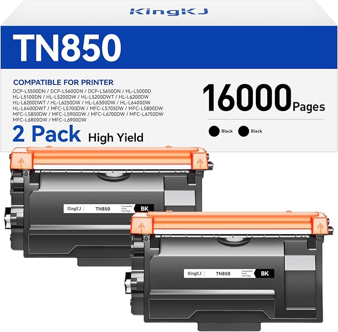 TN850 Black Toner Cartridge 2-Pack High Yield Compatible for Brother TN-850 850 Toner HL-L6200DW L6200DWT L5200DW L5100DN L6400DW MFC-L5800DW L5700DW L6700DW L6800DW DCP-L5600DN Printer Ink All-in-One