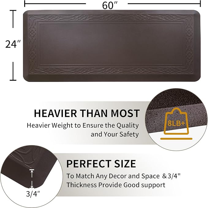 24 x 60 Inch Extra Support Anti Fatigue Comfort Kitchen Mat, Waterproof Long Kitchen Runner, Non-Slip Standing Desk Mat, Commercial Pads for Offices, Home, Garages (Bordeaux Coffee, 24'' x 60'')