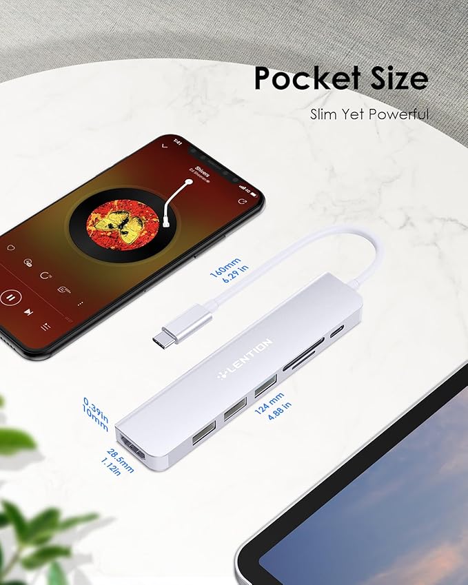 LENTION USB C Hub with 100W Charging, 4K HDMI, Dual Card Reader, USB 3.0 & 2.0 Compatible MacBook Pro, New Mac Air/Surface, Chromebook, More, Stable Driver Adapter (CB-CE18, Silver)