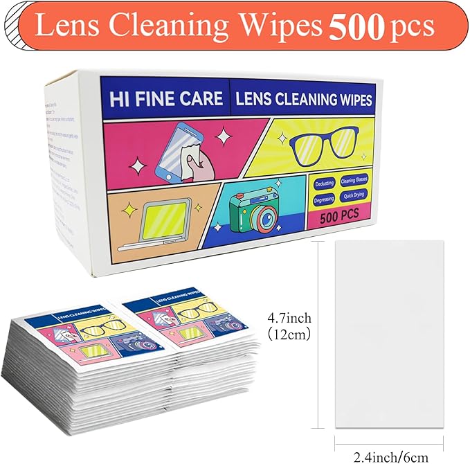 Pre-Moistened Lens Cleaning Wipes,500 Pcs Cleaning Wipes for Glasses, Computer & Laptops Screens, Smart Phones, Optical Lens, Goggles, and Watch Screen l Quick-Dry and Scratch-Free