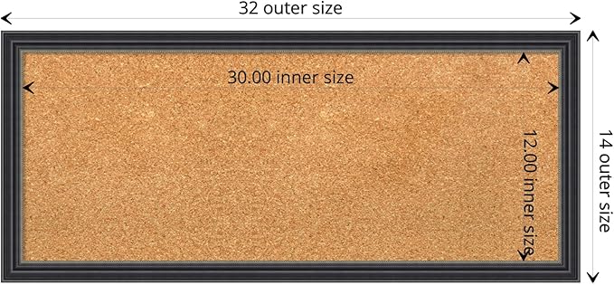 Amanti Art Natural Cork Board for Wall, 14x32 Vision Board with Black Wood Frame, Medium Corkboard Office Decor for Home Organization, Traditional Corkboard Pinboard to display items for home