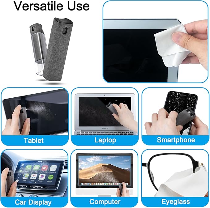walrfid 2 Pack Computer Screen Cleaner, MacBook Screen Cleaner Spray and Wipe, Electronic Computer Laptop Cleaning Kit for iPad Pro, iPhone, Smartphone, Monitor, Car Display, Tablet, TV Screens, Grey