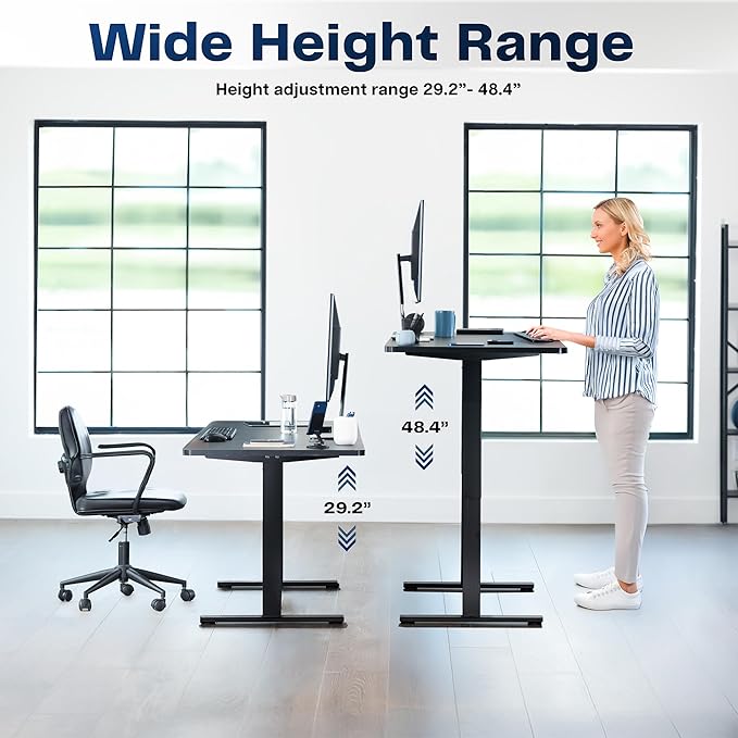 VIVO Electric 55 x 28 in Standing Desk, Memory Height Adjustment, 1B Series, One-Piece Light Wood Top, Black Frame, DESK-KIT-1B55C