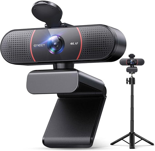 EMEET C960 4K Webcam with Tripod, 4K UHD Sony Sensor, 3 Adjustable Height Mini Tripod w/Privacy Cover, PDAF Auto Focus, Dual Noise-Cancelling Mics, Auto Light Correction, Perfect for Online Meetings
