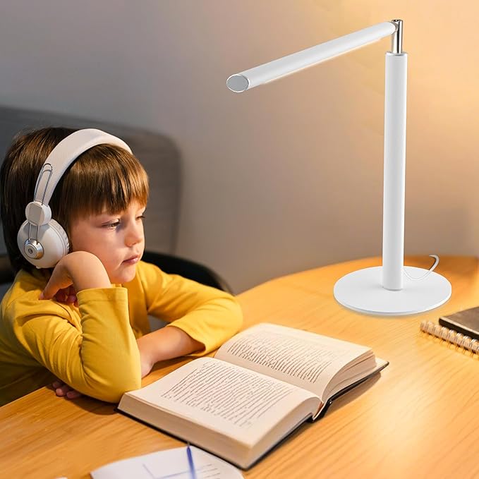 White LED Desk Lamp - Foldable Industrial Desk Light for Home Office, 15W Dimmable Table Lamp for Reading with Base, 4 Color Temps, 16" Eye Caring Metal Desktop Task Lamp for College Dorm Study