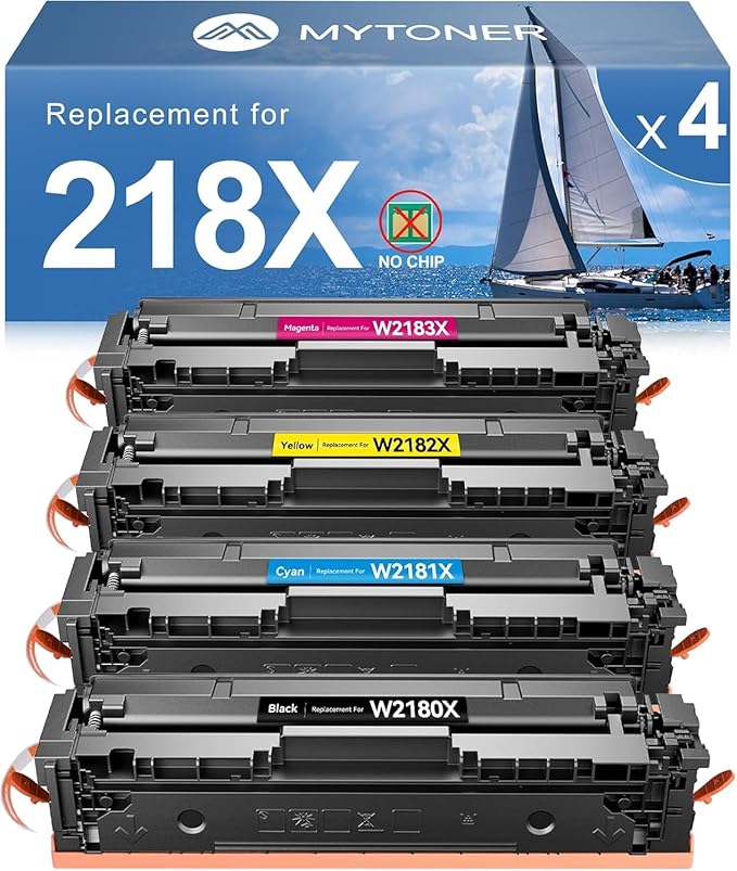MYTONER 218X Toner Cartridges 4 Pack (NO CHIP) Compatible Replacement for HP 218X 218A W2180X W2180A for Color Laserjet MFP 3301fdw 3301cdw 3301sdw Pro 3201dw Printer High Yield Ink B/C/M/Y