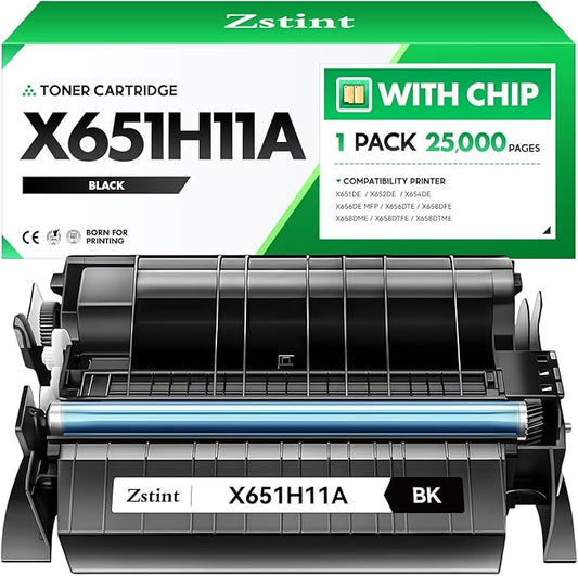 X651H11A Black Toner Cartridge with chip High Yield 1-Pack Replacement for Lexmark X651H11A Toner Compatible with Lexmark X651DE X652DE X654DE X656DE X656DTE X658DFE X658DME X658DTFE X658DTME Printer