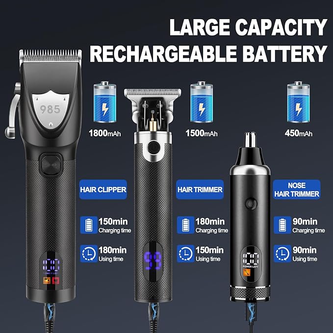 RESUXI Hair Clipper for Men T Blade Zero Gapped Nose Hair Trimmer Set, Professional Cordless Barber Clippers Hair Cutting Machine Haircut Grooming Kit,Black