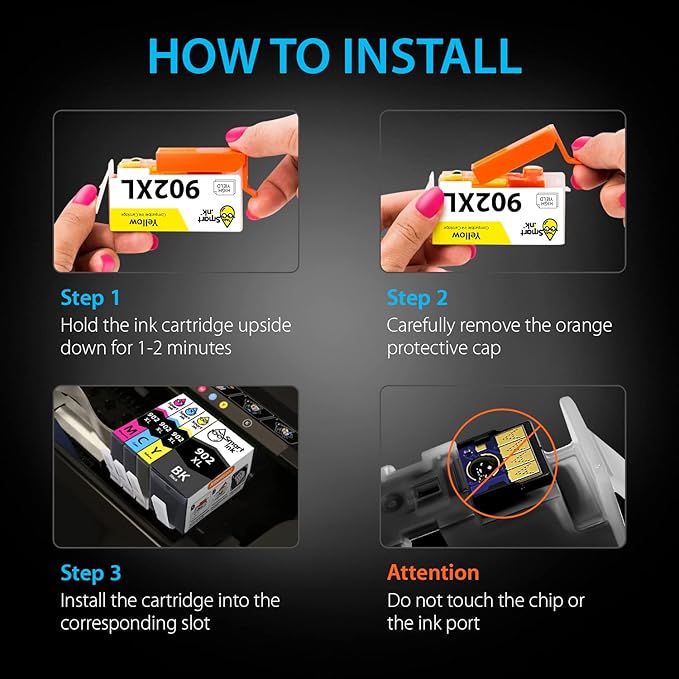 Smart Ink Compatible Ink Cartridge Replacement for HP 902 XL 902XL (4 Combo Pack) to use with Officejet Pro 6978 6968 6974 6975 6960 Officejet 6951 6954 6956 6958 Printers