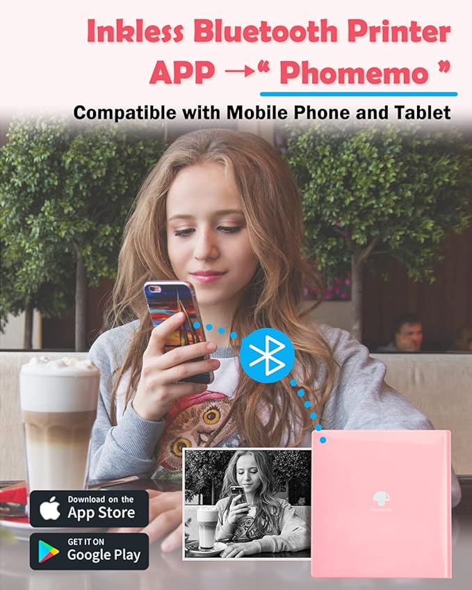 Phomemo Mini Sticker Printer- Mini Printer Sticker Maker Machine M02, Print Pods Suitable for Creative DIY, Diaries, Photos, Study Notes, Portable Thermal Inkless Label Maker for Home/Travel, Pink