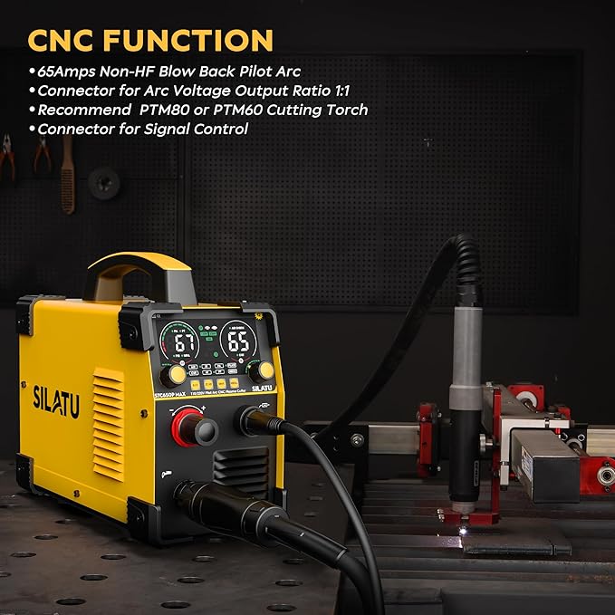 SILATU CNC Plasma Cutter Machine, 65Amp Blow Back Pilot Arc Air Sensor Technology, Large Screen Display, 110V/220V Dual Voltage Non-Touch CNC Plasma Cutting Machine, 16mm Clean Cutting Thickness