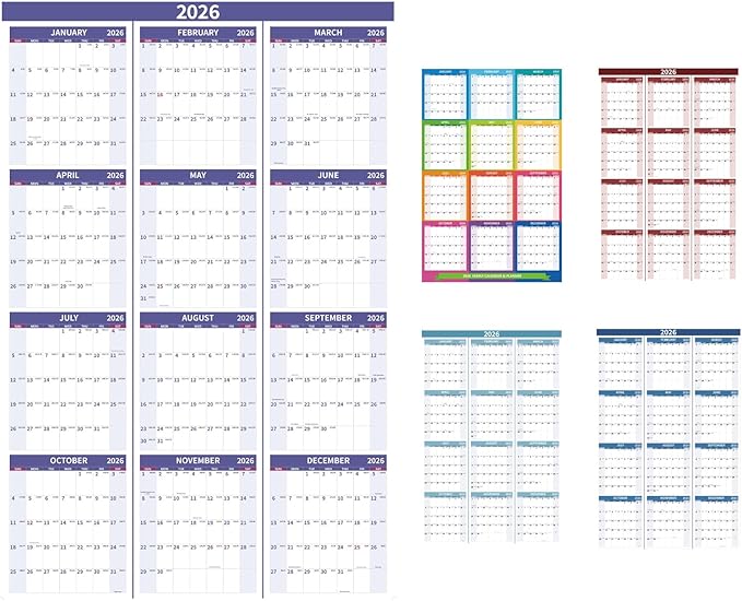 2026 Wall Calendar 34.8" x 22.8" Large Vertical Yearly Wall Hanging Calenda with Julian Date Thick Paper Calendar 12 Month Annual Wall Planner for Wall Office Fridge(Purple)