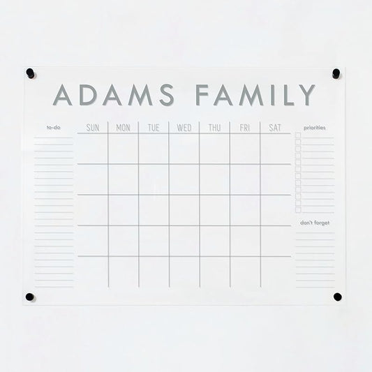 Personalized Clear Acrylic Calendar for Wall, Calendar Whiteboard for Wall, Dry Erase Wall Calendar, Wall Calendar Organizer System for Home (Block, Grey, 31"W x 23"H)