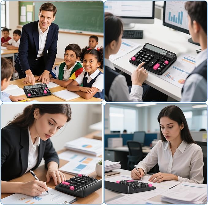 Desktop Calculator with Extra Large 5-Inch LCD Display, 12-Digit Two Way Power Solar & Battery Office Calculator with Big Buttons for Business, Accounting & Home Use(Black)