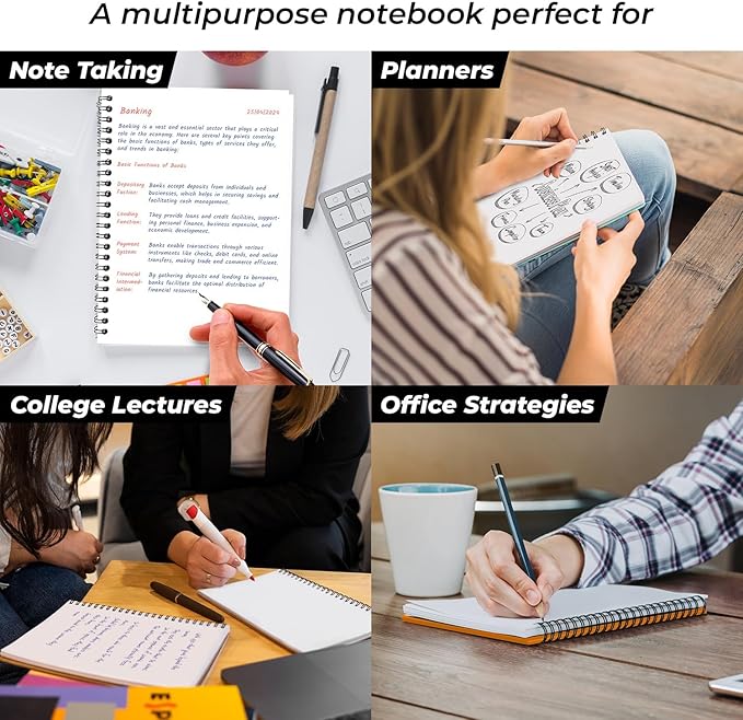 Blank Spiral Notebook, 6 Pack, 5.8 x 8.3, 120 Pages (60 Sheets), 100 GSM Unlined Drawing Notebooks, Assorted A5 Journals, No-Bleed, Sketching, Note Taking, Blank Journals for Office & School