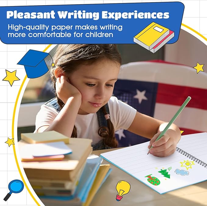 Henoyso 20 Pcs 100/50 Sheets Primary Composition Notebook K-2 Bulk Spiral Primary Journal Drawing Handwriting Practice for Kids Kindergarten 1st 2nd Back to School Supplies (Stylish Color,50 Sheets)