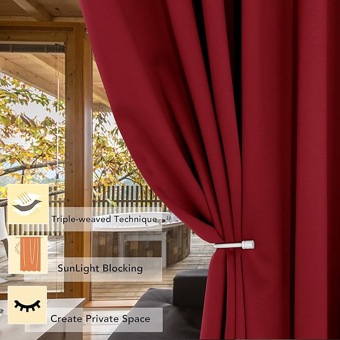 BONZER Room Divider Curtains Total Privacy Wall Room Darkening Grommet Wide Blackout Curtain Panels for Shared Room, 108L x 70W Inch (9L x 5.8W ft), 1 Panel, Red