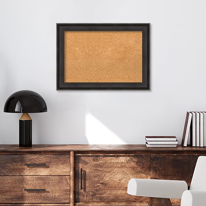 Amanti Art Natural Cork Board for Wall, 20x28 Vision Board with Black Wood Frame, Medium Corkboard Office Decor for Home Organization, Casual Corkboard Pinboard to Display Items for Home Organization