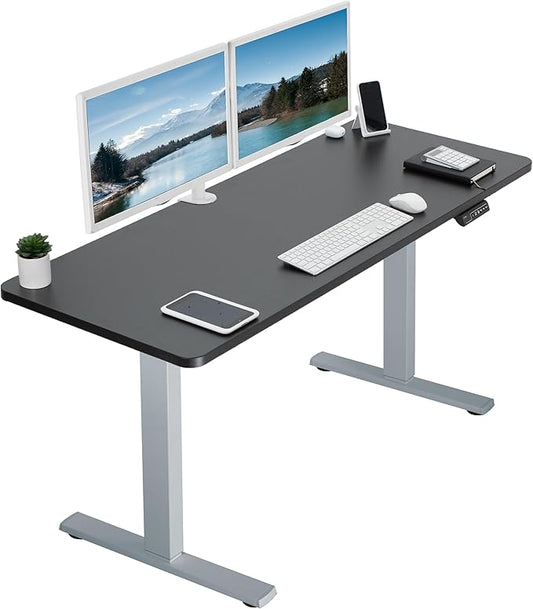 VIVO Electric 60 x 24 in Standing Desk, Memory Height Adjustment, 1B Series, One-Piece Black Top, Gray Frame, DESK-KIT-1G6B