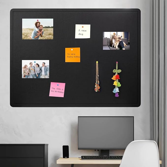 Large Bulletin Board, 48 X 36 inches Felt Board Notice Pin Board, 4' x 3'Cork Board Alternative for Wall, Self-Adhesive Vision Board Mood Board Foldable Photo Board with 30 Pushpin (Black)