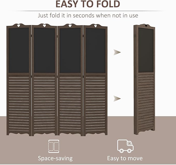 NicBex Room Divider 4 Panel Room Dividers with Black Boards Partition Room Dividers and Folding Privacy Screens 5.5 FT Wall Divider for Home, Office, Room Separation,63.75"W x 0.75"D x 67.75"H,Brown