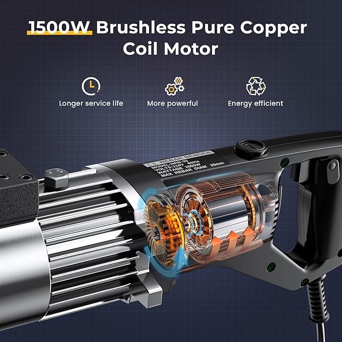 Anbull 1500W Electric Rebar Bender,Hydraulic Rebar Bending Machine Bending up to 1 Inch #8 25mm Rebar with an Extra Set of 10-18mm #3 - #6 Rebar Bending Head, Bending Angle 90 Degrees or Greater