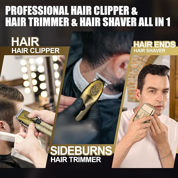 RESUXI Professional Hair Clippers for Men T-Blade Trimmer Electric Shavers Razor Set,Cordless Beard Trimmer for Men Barber Clippers for Hair Cutting Grooming Kit