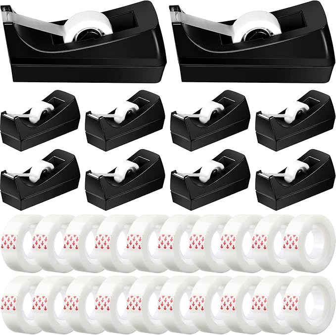 Yahenda 10 Pack Desktop Tape Dispenser Non Skid Base with 0.7 x 985 Inches Invisible Tape Refills Bulk Weighted Roll Dispenser for Office Home School