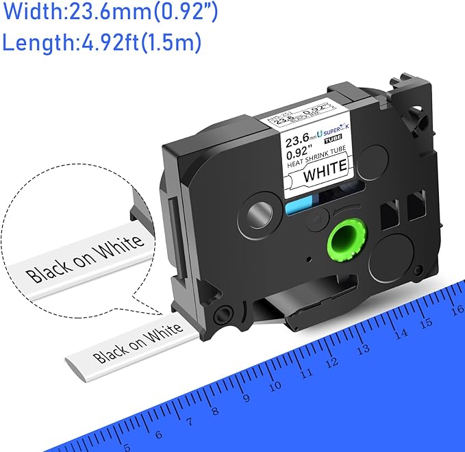 USUPERINK 5PK Compatible for Ptouch HSe-251 HSe251 HS-251 HS251 23.6mm 1 inch Black on White Heat Shrink Tube Label Tape for PT-D600 E500 E500VP E550W PT-P700 PT-P750WVP Label Maker