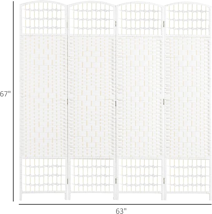 NicBex Room Divider 4 Panel Room Dividers with Woven Paper Design Partition Room Dividers and Folding Privacy Screens 5.6 FT Wall Divider for Office, Room Separation,63.6" W x 0.5" D x 67" H, White