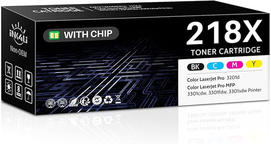 218X Toner Cartridges 4 Pack (with Chip) Compatible Replacement for HP 218X W2180X 218A W2180A Toner for HP Color Laserjet Pro 3201dw, MFP 3301cdw, 3301fdw, 3301sdw Printer (B/C/M/Y, High-Yield)