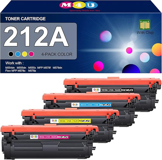 212A Toner Cartridges 4 Pack (with Upgraded Chip) Remanufactured Replacement for 212A 212X for Color Enterprise M554 M555 Color Enterprise MFP M578 Series Printer (Black Cyan Yellow Magenta)