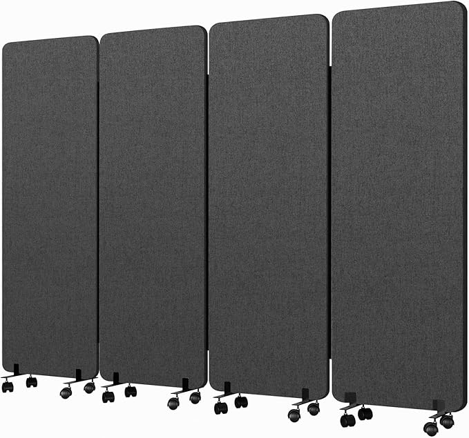Soundproof Room Divider W/Wheels, 66in Office Dividers for Sound Proofing & Reducing, Sound Proof Dividers for Office Partitions Portable Temporary Wall Acoustic Wall Divider (Cool Grey, 4 Panel)