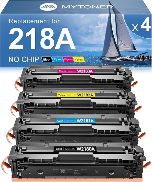 MYTONER 218A Toner Cartridges 4 Pack (NO CHIP) Compatible Replacement for HP 218A 218X W2180A W2180X for Color Laserjet MFP 3301fdw 3301cdw 3301sdw Pro 3201dw Printer High Yield Ink B/C/M/Y
