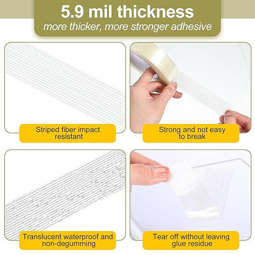 Treela 20 Rolls 1 Inch x 60 Yards Filament Strapping Tape Transparent Reinforced Fiberglass 5.5 Mil Heavy Duty Packing Shipping Tape for Sealing Binding Fixing