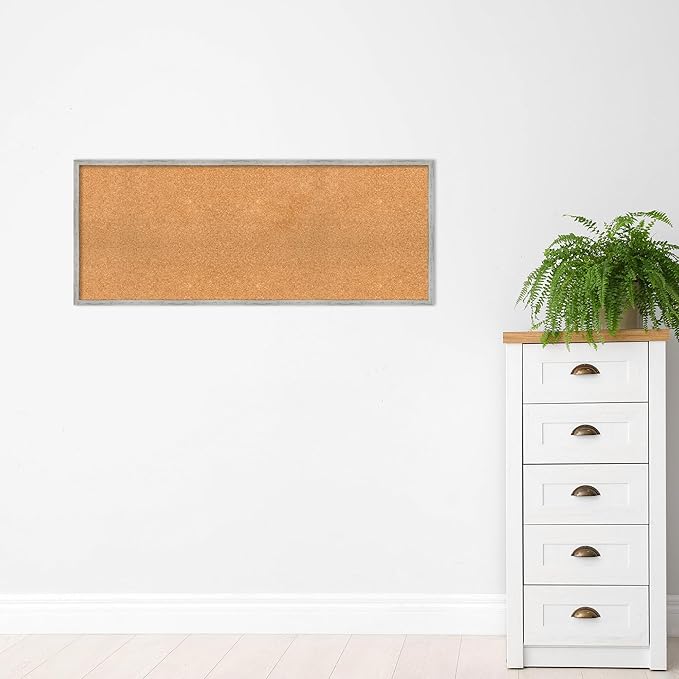 Amanti Art Natural Cork Board for Wall, 19x47 Vision Board with White Frame, Oversize Corkboard Office Decor for Home Organization, Cottage Corkboard Pinboard to Display Items for Home Organization