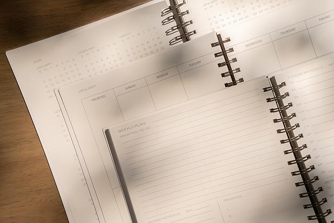 Anecdote Planner 2025 (8.5" x 10") Daily Planner Weekly Monthly Planner - 52 Weeks w/Library Buckram Cover, Brass Spiral - A4 Size Bleed-Resistant Paper – Ink Blue