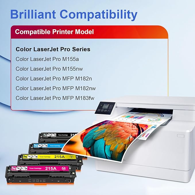 Toner Kingdom Compatible for HP 215A Toner Cartridge with HP Color Laserjet Pro MFP M182nw M183fw M155a M182n M155nw Printers (Black Cyan Yellow Magenta 4 Pack)