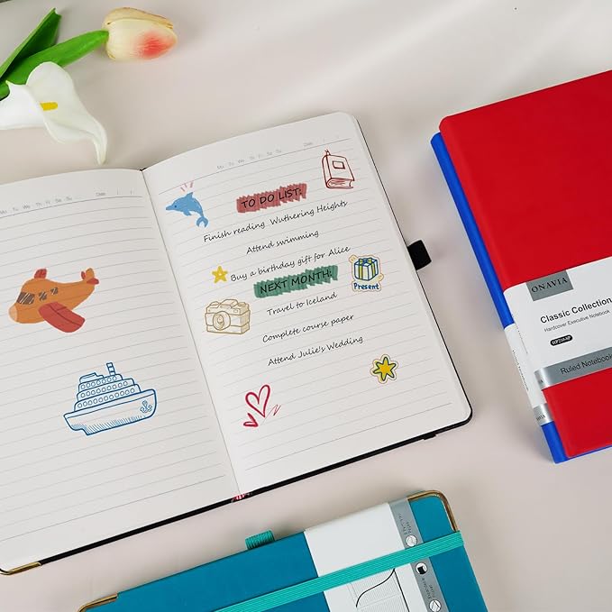 A5 Lined Journal Notebook - 100 GSM Thick Paper, 4 Pack Hardcover Journaling Notebooks for Writing, Work, Travel, School, College Ruled Journals for Women Men, PU Leather Note Books, 5.5”x8.3”