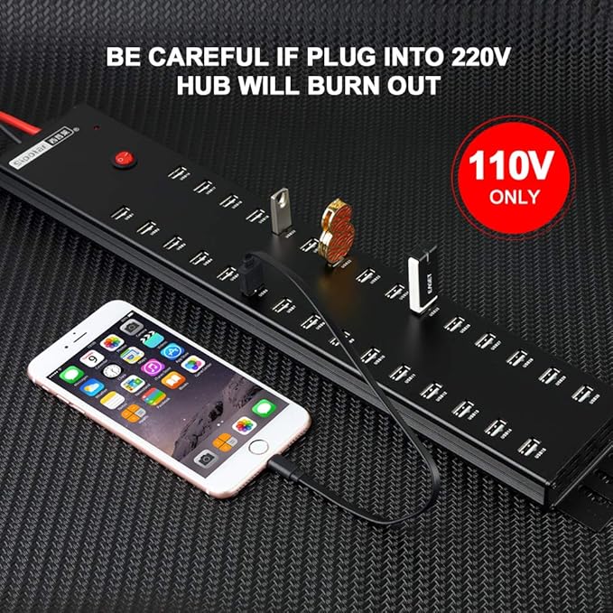 Industrial USB 2.0 Hub 30 Ports with 300W Power Supply Wall Mountable Support Refurbishing and Brush, Batch Data Transfer