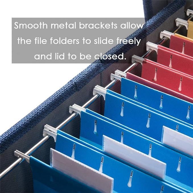PRANDOM File Organizer Box - Set of 2 Collapsible Decorative Linen Filing Storage Hanging File Folders with Lids Office Cabinet Letter/Legal Size Navy Blue (17x14x11.2 inch)