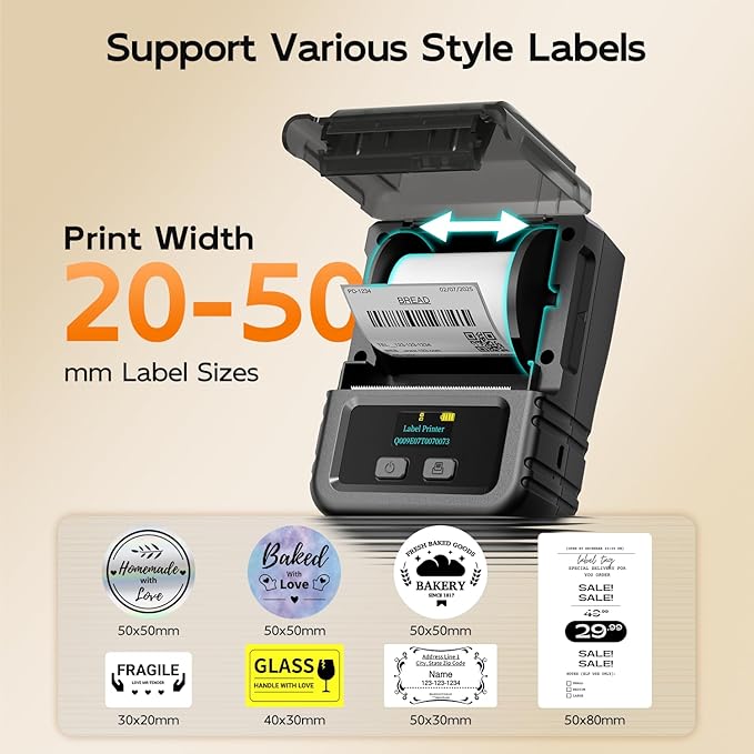 Phomemo Label Maker, 2 Inch Bluetooth Themal Label Printer with 3 Rolls Thermal Paper(4030/5030/5080mm), Inkless Labeler for Home, Bussiness, School, Office, Address, Sticker Printer for Phone & PC