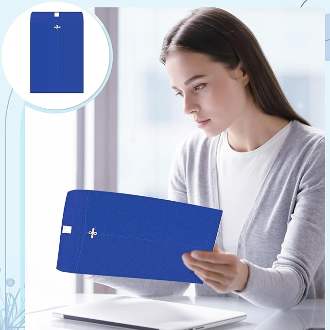 Geyee 100 Pcs Clasp Manilla Envelopes 6 x 9 Inch Gummed Colored Envelopes for Storing or Mailing for Home Office Business Supplies(Dark Blue)