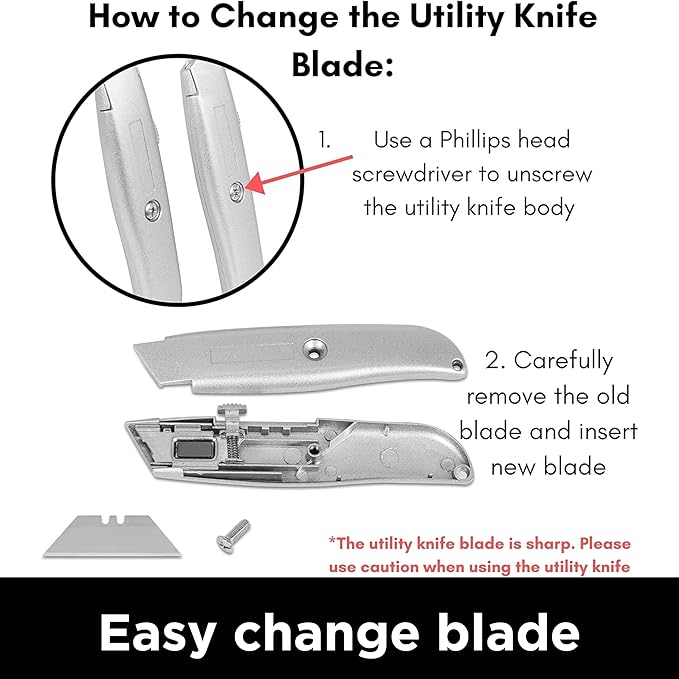 INTERNET'S BEST Premium Utility Knife Set | Retractable Box Cutter with Metal Handle | Heavy-Duty Cutting for Cardboard, Carpet, Plastic | Retractable Blade | Includes 2 Razor Knives & Extra Blades