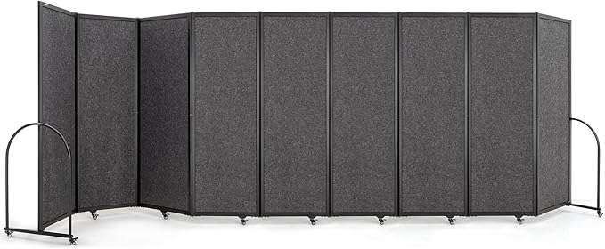 Folding Room Partition,Privacy Room Screen with Arms,Office Dividers Partition Wall,18'5"L* 6'7"H,Dark Grey