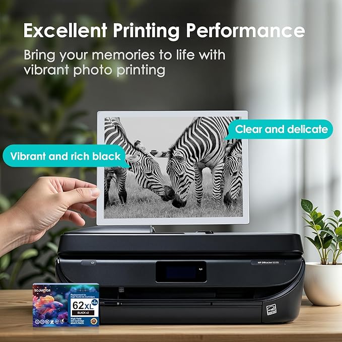 EcoVictor Remanufactured 62XL Ink Cartridges (2 Black) Compatible for HP Ink 62 62XL HP62 for Envy 5540 5542 5545 5640 5642 5660 5665 7640 7645 OfficeJet 5740 5742 5745 8000 8040 200 250 Printer 62 XL